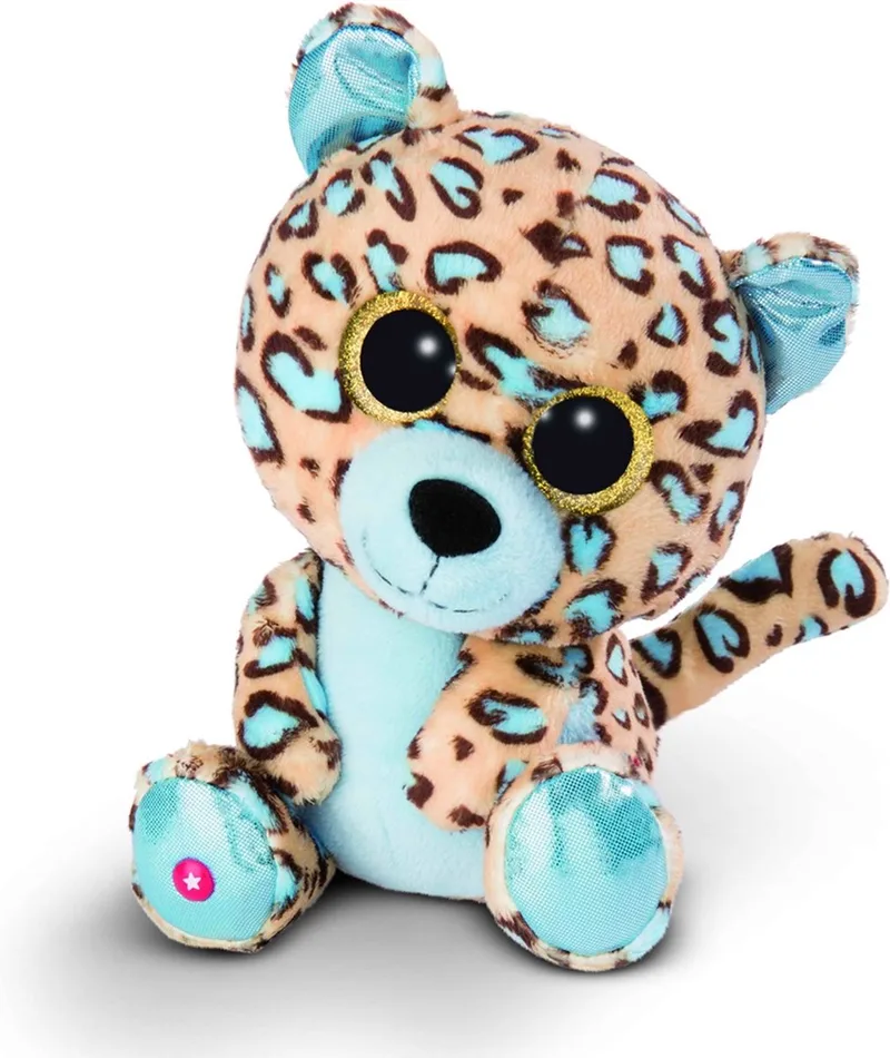 Luipaard/jaguar Lassi - pluche knuffel - beige/blauw - 25 cm fra NICI i Flerfarvet – produktbillede