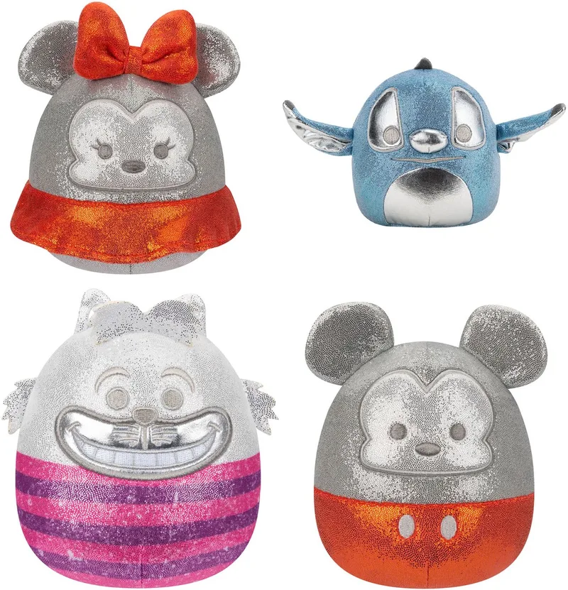 Disney 100th Anniversary 4Pack set1 - 5inch Squishmallow (Incl. Adoptiecertificaat) von Squishmallows in Mickey Mouse, Stitch, Cheshire Cat en Minnie Mouse – Produktfoto