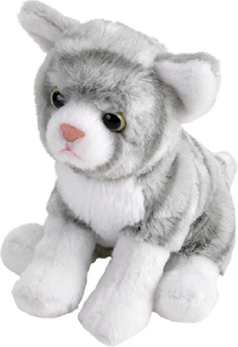 Pluche knuffel kat/poes - 13 cm - huisdieren knuffel - lapjes kat/poes - huisdieren van Wild Republic in Grijs – productfoto