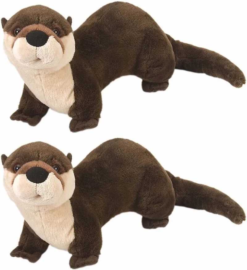 Pluche otter knuffel - 2x stuks - 30 cm - knuffeldieren uit het water de Wild Republic en Marron – photo du produit