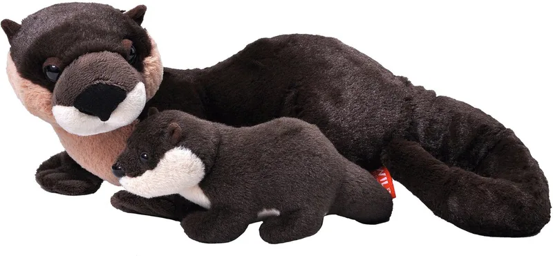 Pluche Otter - met jong - 36 cm - dieren familie - rivier otter knuffel fra Wild Republic i Brun – produktbillede