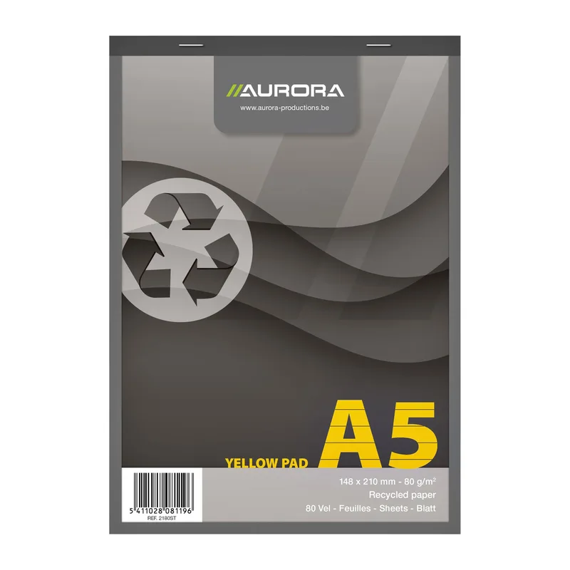 Schrijfblok aurora a5 lijn 80vel 80gr geel | 5 stuks by Aurora – product photo