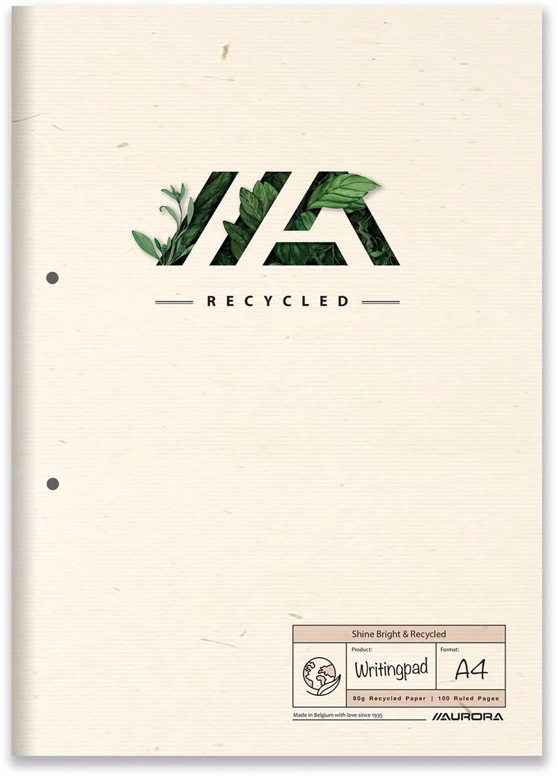 Shine Bright & Recycled cursusblok, ft A4, gelijnd van Aurora – productfoto