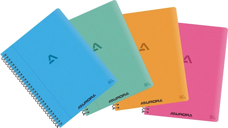 Writing 80 spiraalschrift, ft 21 x 16,5 cm, 120 bladzijden, commercieel geruit van Aurora – productfoto