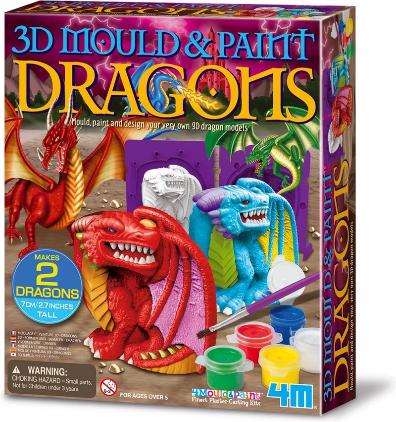 Knutselen - Giet En Verf - 3D Draken - 2 Stuks - Creatief Speelgoed - 5 Jaar van 4M in Meerkleurig – productfoto 1 van 3