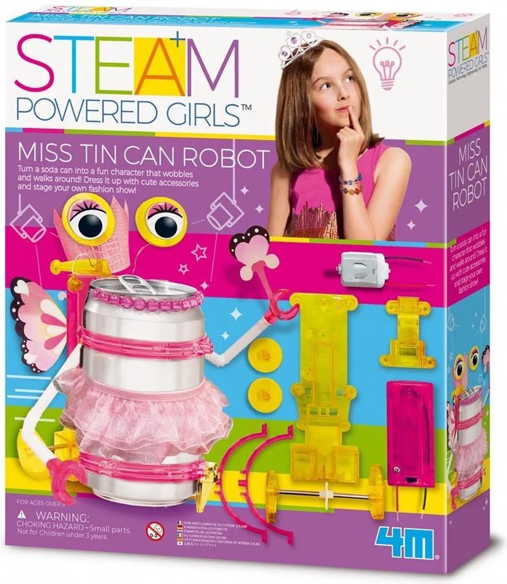 STEAM: POWERED KIDS/MISS ROBOT uit blik, vereist 1x1.5V AA-batterij (excl.), gedetailleerde instructies inbegrepen, doos23.5x27.5x5.5cm, 8+ von 4M in Mehrfarbig – Produktfoto