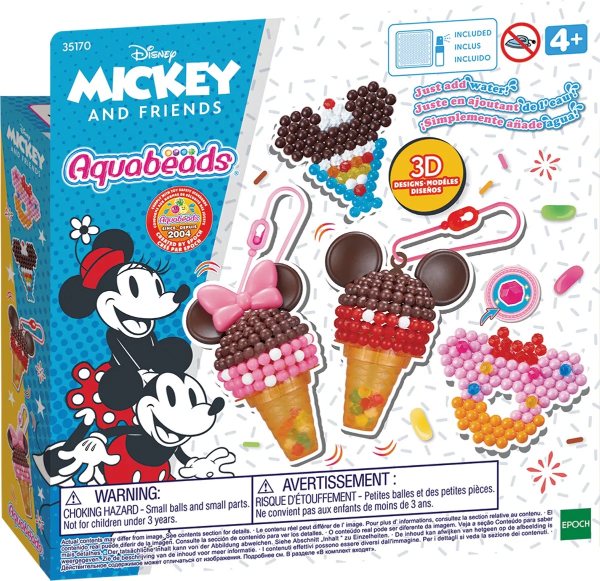 Aquabeads 3D Mickey & Friends Ice cream set- 2 sleutelhangers maken de Aquabeads en Multicolore – photo du produit