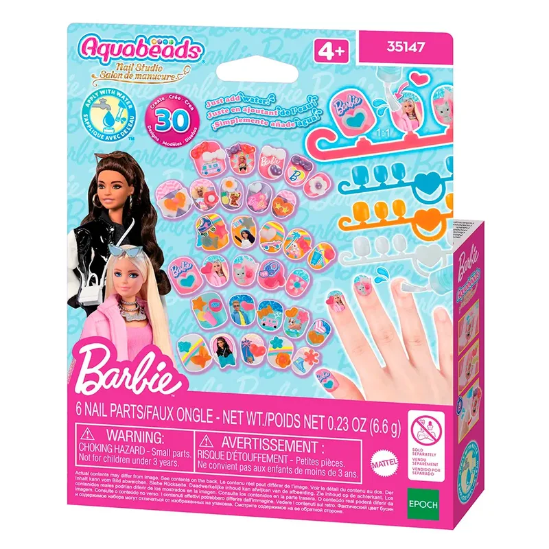Barbie nagel navullingsset- 30 kinder nagels die plakken met water från Aquabeads i Multilkleur – produktbild 2 av 2