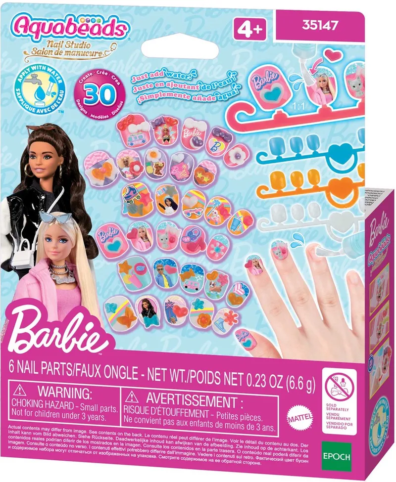 Barbie nagel navullingsset- 30 kinder nagels die plakken met water från Aquabeads i Multilkleur – produktbild 1 av 2