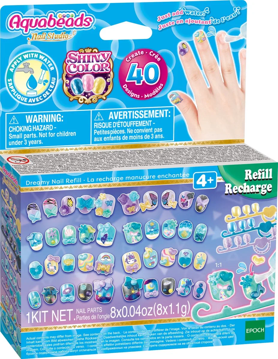 Dreamy nagel navulling- 40 nagels in 8 kleuren voor kinderen van Aquabeads in Meerkleurig – productfoto