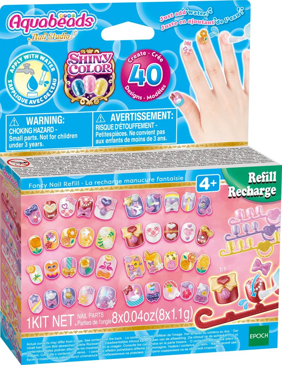 fancy nagel navulling- 40 nagels in 8 kleuren voor kinderen van Aquabeads in Roze – productfoto