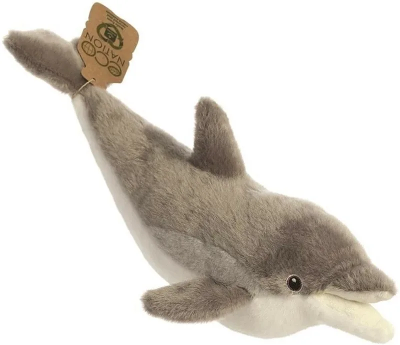 Eco Nation pluche knuffeldier dolfijn - 38 cm - zeedieren thema speelgoed von Aurora in Grau – Produktfoto