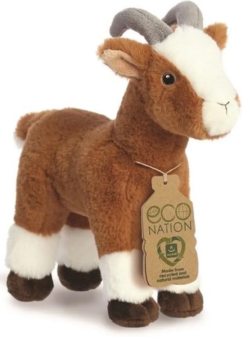 Eco Nation pluche knuffeldier geit - bruin/wit - 27 cm - Boerderijdieren thema von Aurora in Braun – Produktfoto