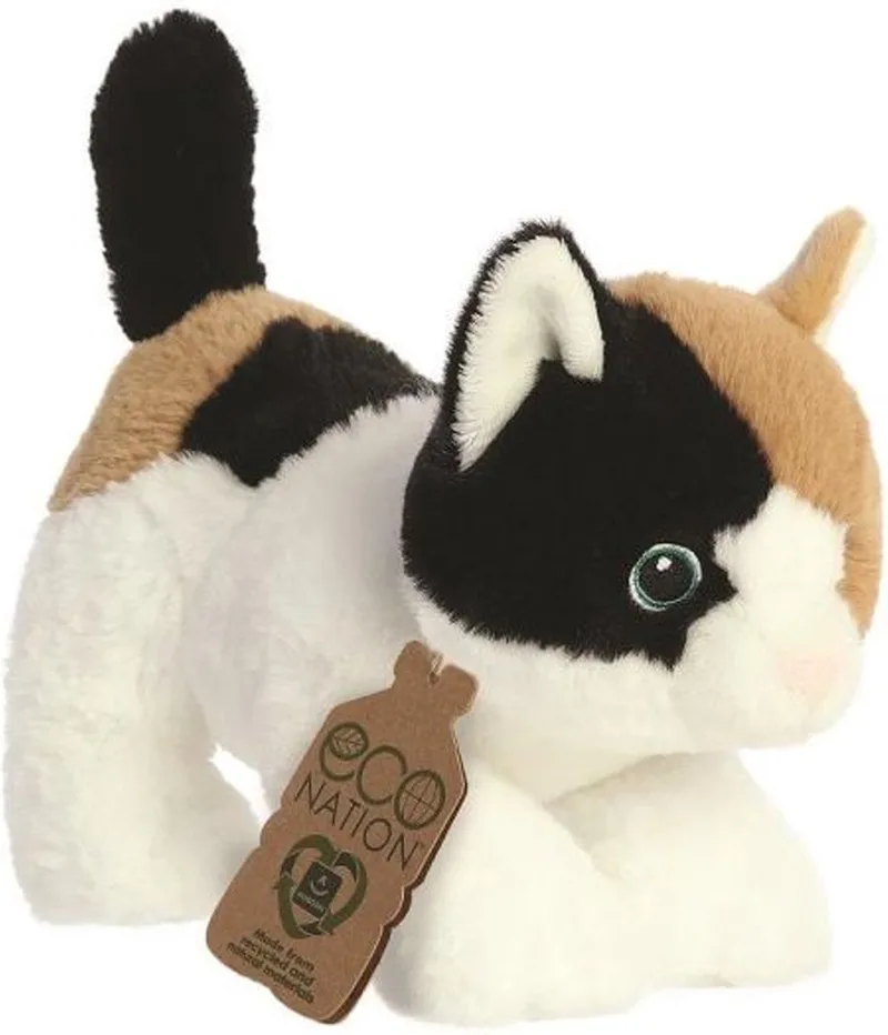 Eco Nation pluche knuffeldier kat/poes - bruin/wit - 22 cm - Katten/poezen thema speelgoed von Aurora in Mehrfarbig – Produktfoto