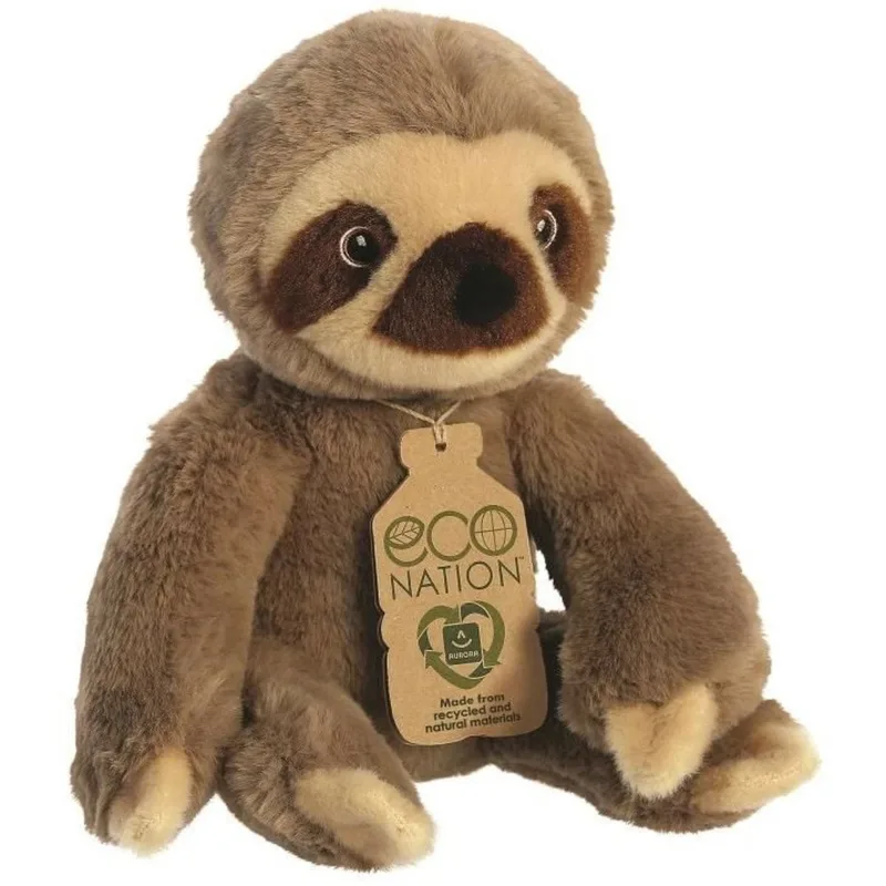 Eco Nation pluche knuffeldier luiaard - 24 cm - jungle dieren thema speelgoed van Aurora in Bruin – productfoto
