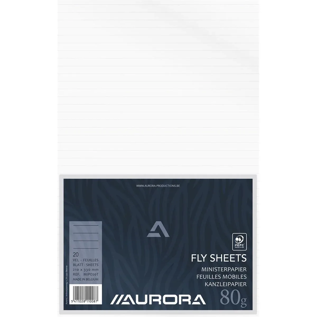 ministerpapier, gelijnd, pak van 20 vel (geplooid) van Aurora – productfoto