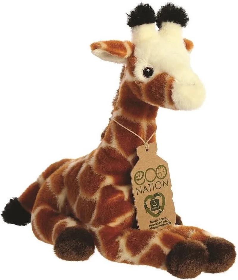 Pluche dieren knuffel - giraffe - 21 cm - liggend - wilde dieren knuffel von Aurora in Creme, Braun – Produktfoto