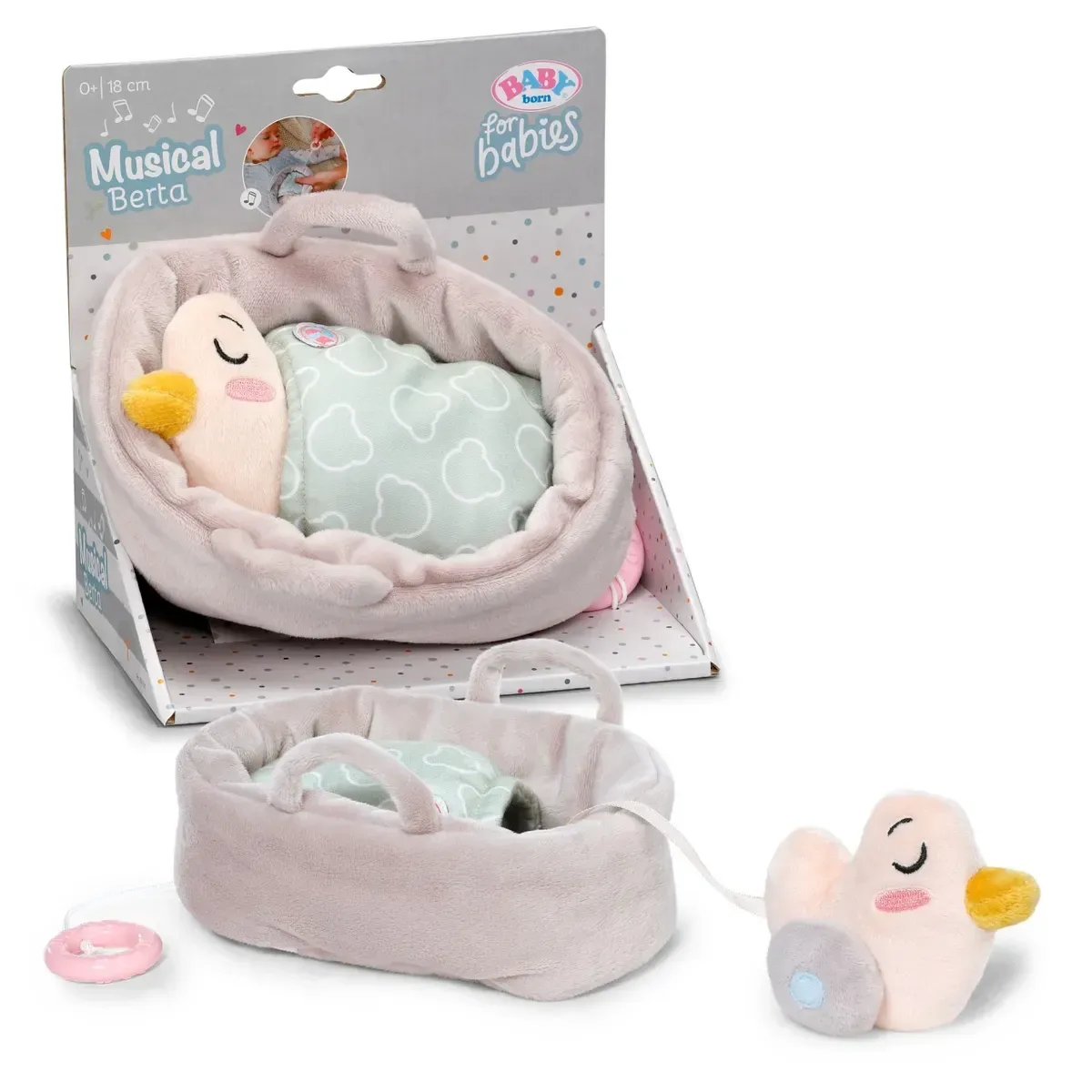 BABY born® 839331 for babies Spieluhr aus Plüsch "Ente Berta im Körbchen" von BABY born in Grau – Produktfoto