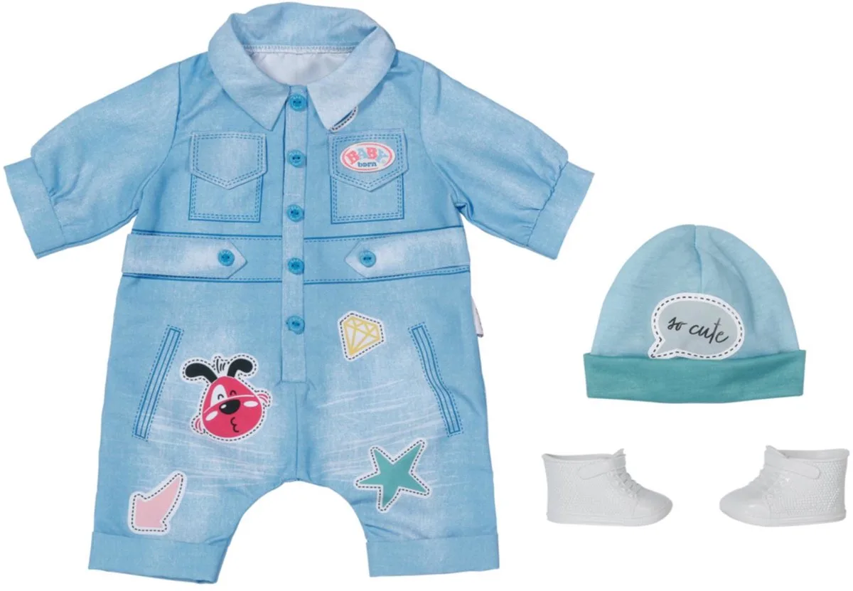 Deluxe Jeans Overall - Poppenkleding 43 cm van BABY born in Blauw – productfoto
