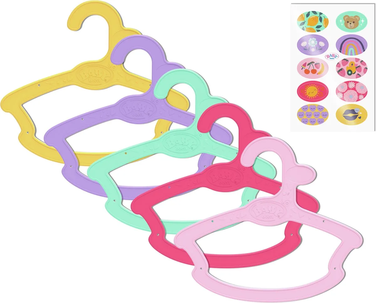 Kledinghangers - Pakket van 5 - Verschillende Kleuren - 43 cm från BABY born i Rosa, Lila, Röd, Turkos, Gul – produktbild
