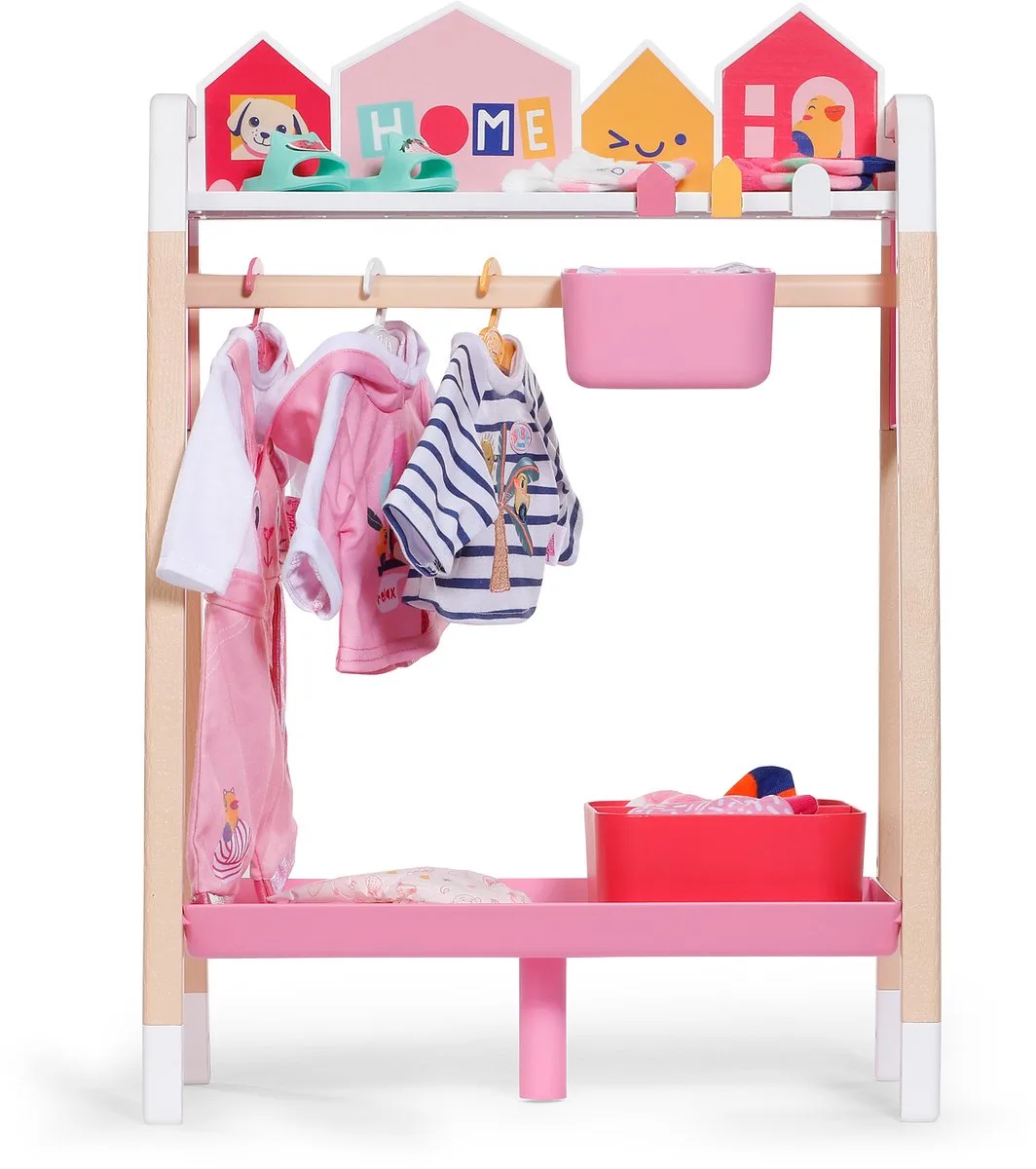 Kledingrek met spiegel, kledinghangers en een plank: poppenkledingrek met accessoires voor poppen van 36 cm en 43 cm de BABY born en Rose – photo du produit