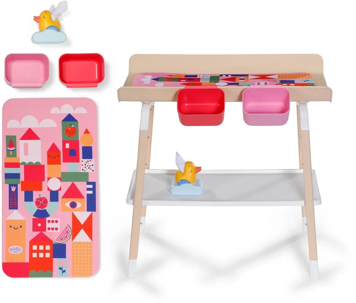Luiertafel in Scandinavisch design met plank en accessoires - een tafel om luiers te verwisselen voor poppen van 36 cm en 43 cm van BABY born in Meerkleurig – productfoto