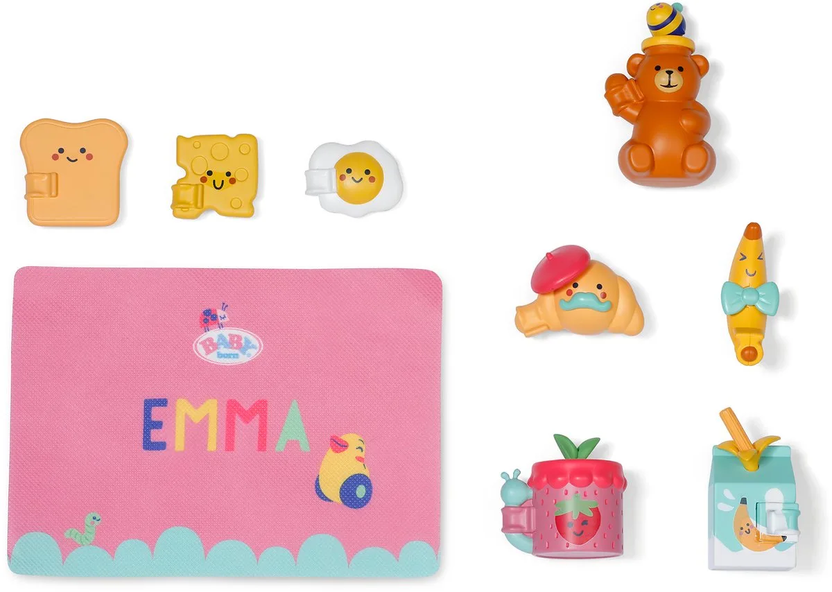 Ontbijtset met accessoires en klikken-en-spelen-functie: ontbijtset met voedselitems en placemat voor poppen van 43 cm van BABY born in Meerkleurig – productfoto
