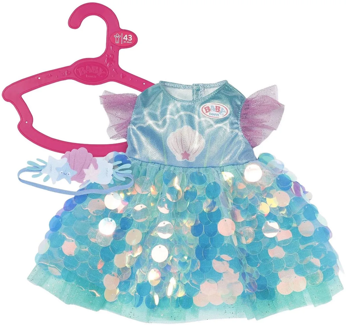 Zeemeermin poppenoutfit - 43cm - glitterjurk tiara. de BABY born en Multicolore – photo du produit