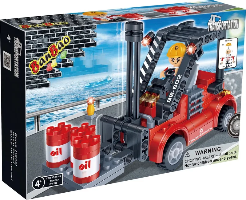 Bouwpakket Transportation Heftruck 128-delig fra BanBao i Zwart – produktbillede