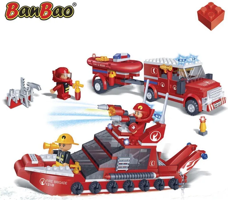 Brandweerwagen en Boot Set 8312 by BanBao in Rood – product photo