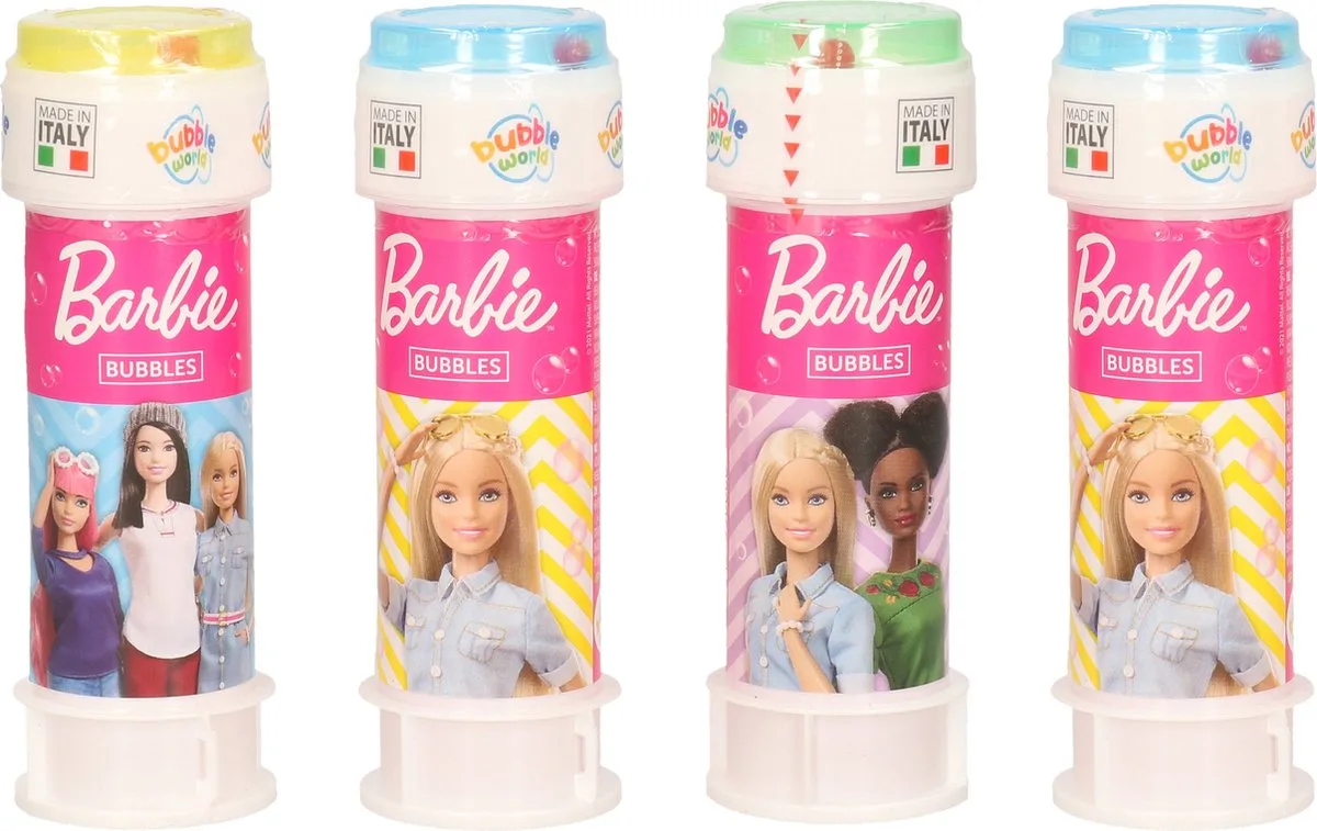 10x Barbie bellenblaas flesjes met spelletje 60 ml voor kinderen - Uitdeelspeelgoed - Grabbelton speelgoed van Barbie in Meerkleurig – productfoto