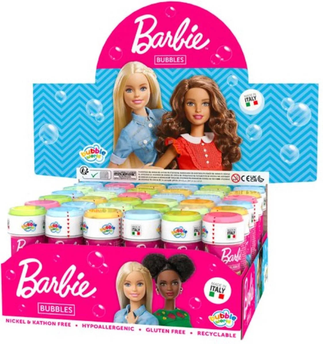 4x Barbie bellenblaas flesjes met spelletje 60 ml voor kinderen - Uitdeelspeelgoed - Grabbelton speelgoed van Barbie in Meerkleurig – productfoto