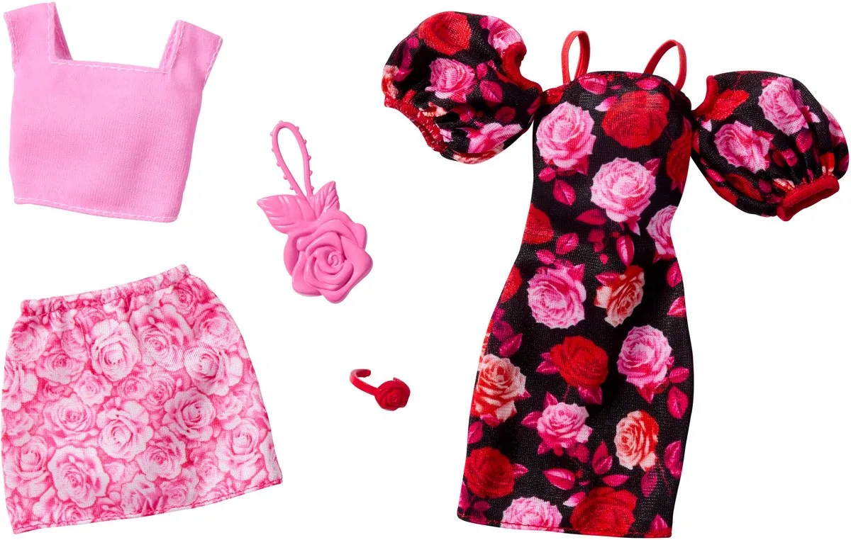 Barbie 2-Pack Kleding Outfit en Accessoires - Bloemenjurk met top en rok de Barbie en Rose – photo du produit