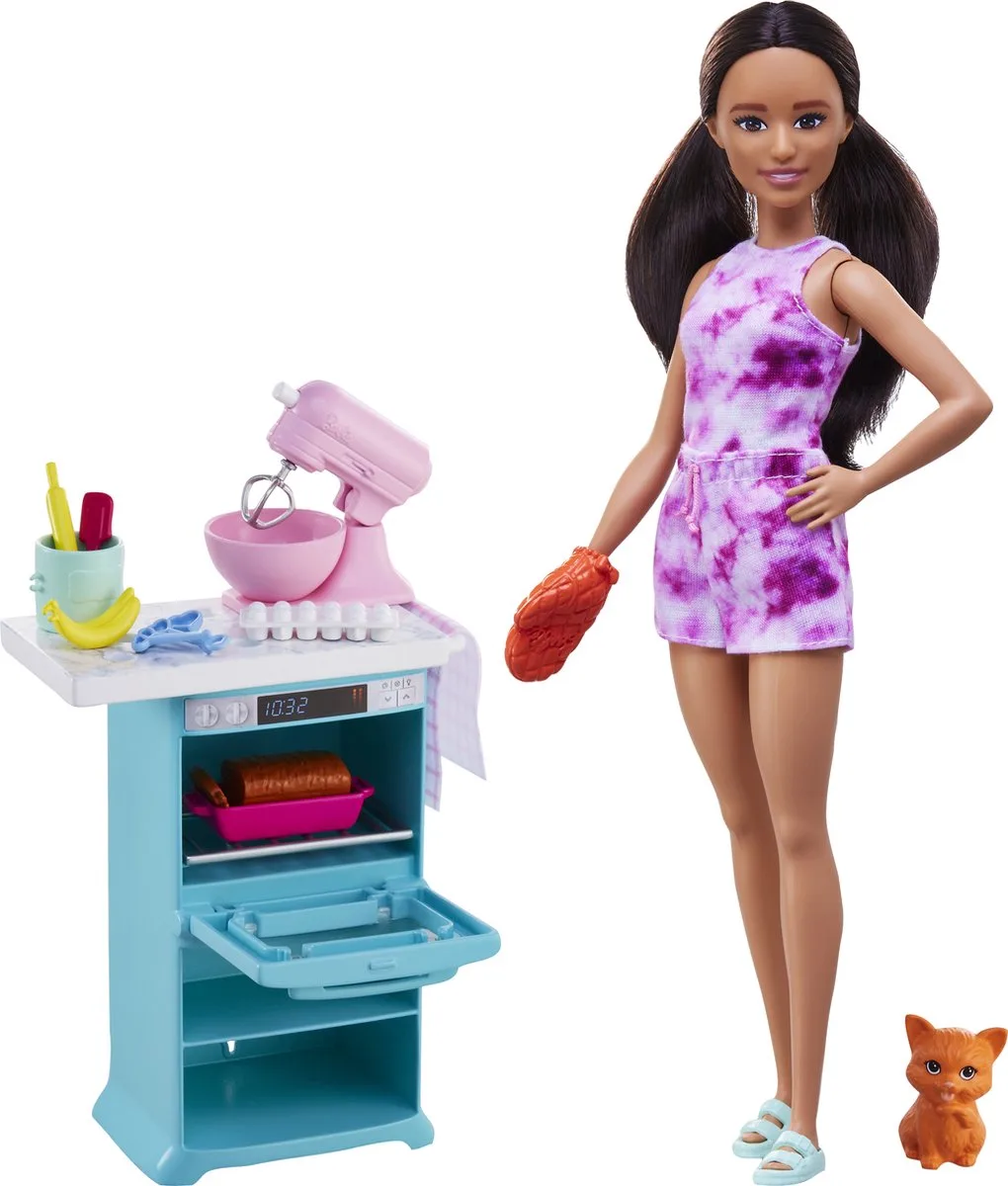 Barbiepop Bakken met Accessoires - Met Kat - Keukenspeelset van Barbie in Meerkleurig – productfoto