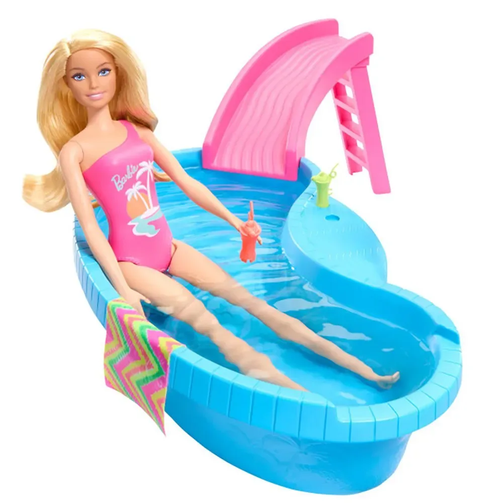 Blonde Pop Met Zwembadglijbaan En Accessoires van Barbie – productfoto