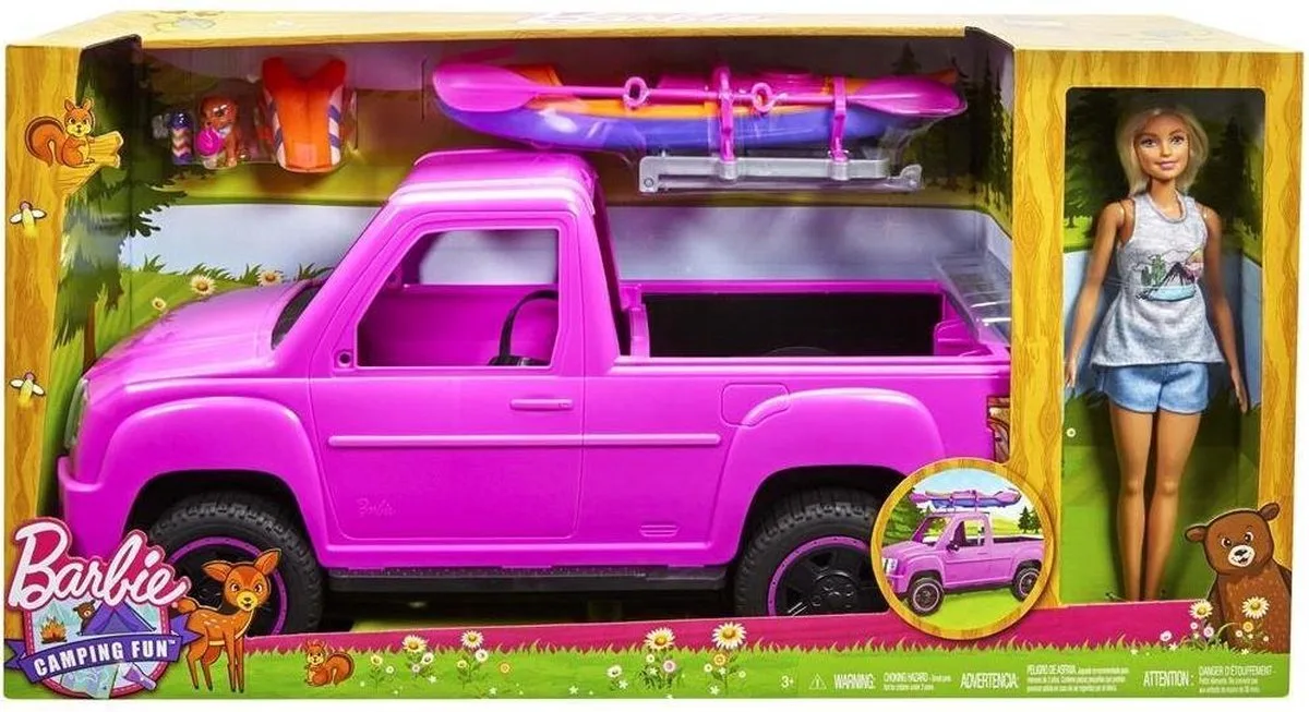 Camping Fun Pick-Up met Pop + Accessoires fra Barbie i Flerfarvet – produktbillede