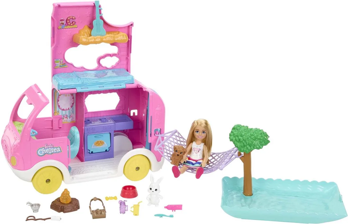 Chelsea Camper met hondje en konijn - Speelfigurenset van Barbie in Meerkleurig – productfoto