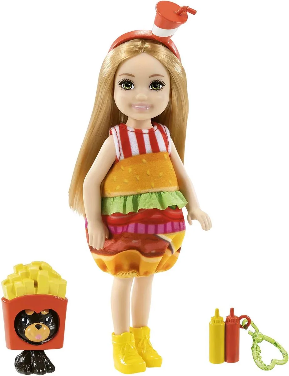 Club Chelsea - Meisje met Hamburger Jurkje - 15 cm - Minipop från Barbie i Flerfärgad – produktbild