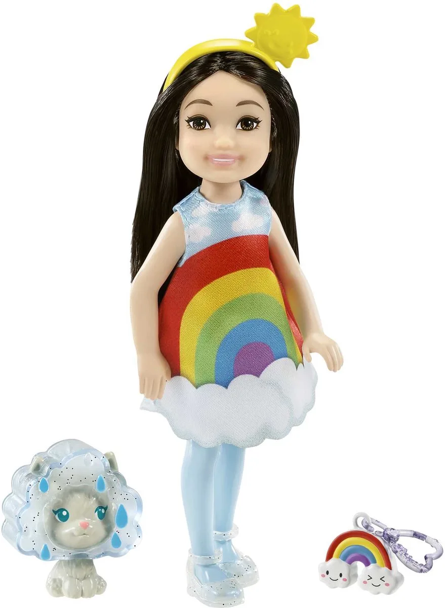 Club Chelsea - Meisje met Regenboog Jurkje - 15 cm - Minipop från Barbie i Vit – produktbild