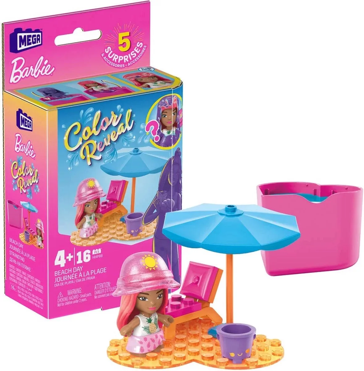Color Reveal Beach Mega Bloks - Bouwstenen set met pop van Barbie – productfoto