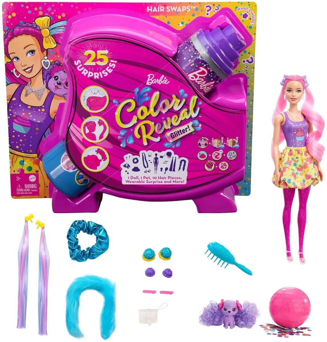 Color Reveal Cupcake Hair Change - Verrassingspop met 25 Accessoires van Barbie in Dicers – productfoto