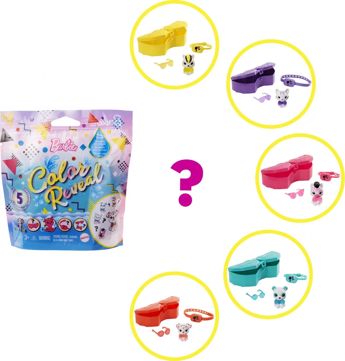 Color Reveal Pets Wave 2 Color Block Serie van Barbie in Blauwgroen – productfoto