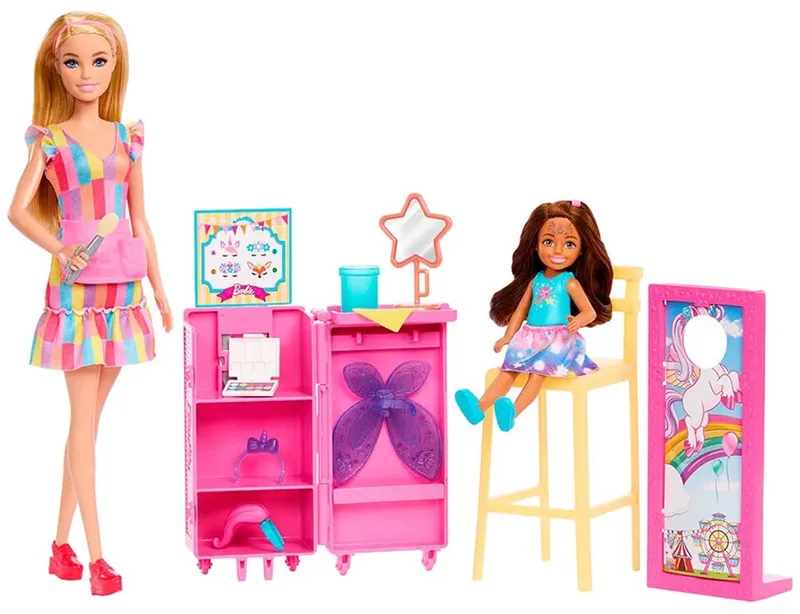 dag op de kermis speelset met schmink en fotostandaard - 2 poppen en accessoires by Barbie in Multicolour – product photo