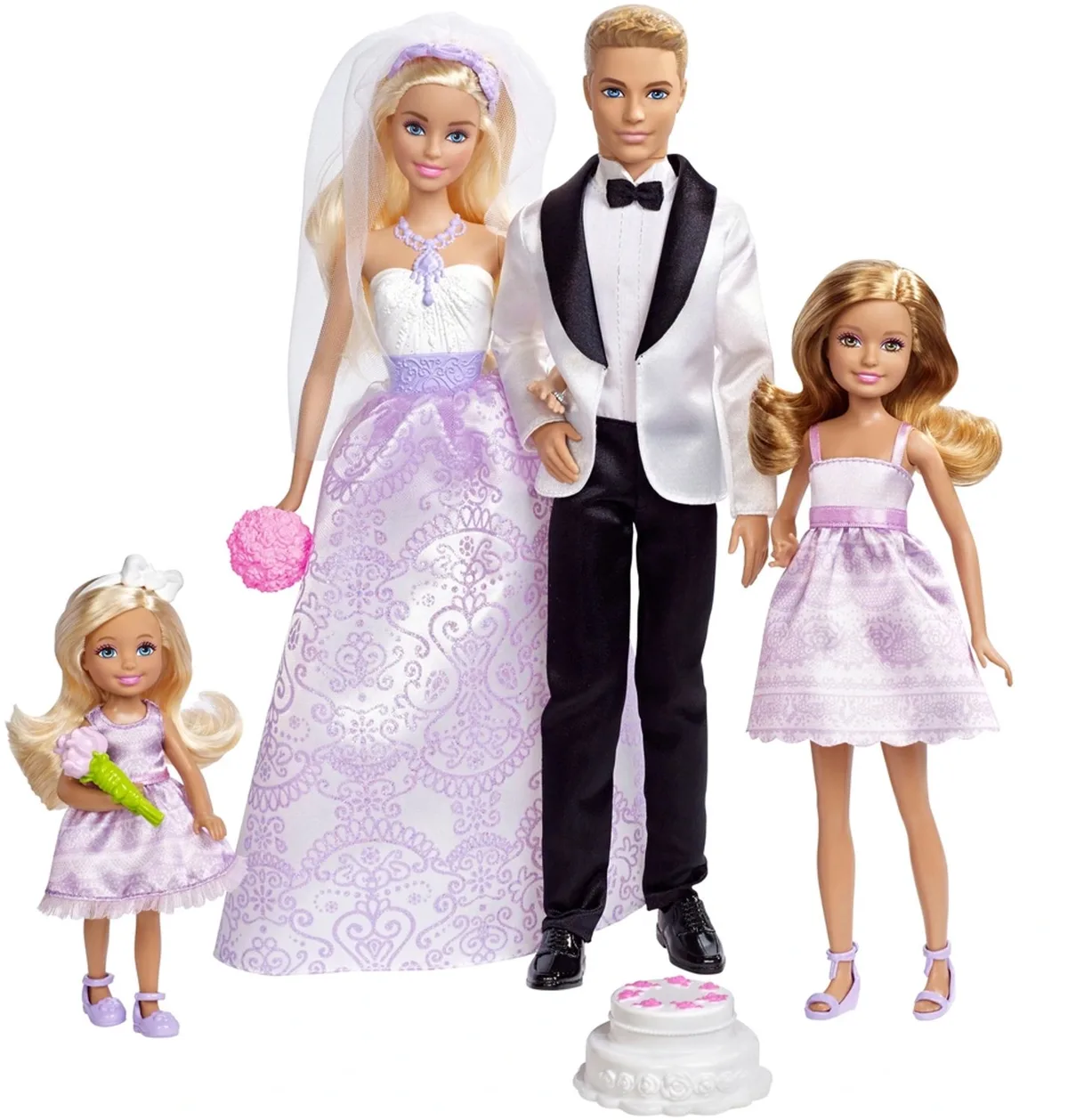 Droombruiloft Set - 4 Barbie Poppen - 1x Barbie - 1x Ken - 1x Stacie - 1x Chelsea von Barbie in 4 Poppen (Barbie, Ken, Stacie en Chelsea) – Produktfoto