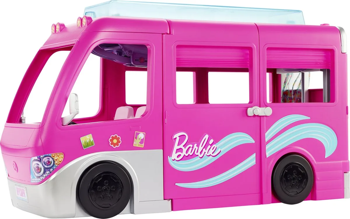 Droomcamper Barbie auto - Speelset met Barbie meubels en glijbaan by Barbie in Nieuwe 3-in-1 DroomCamper – product photo