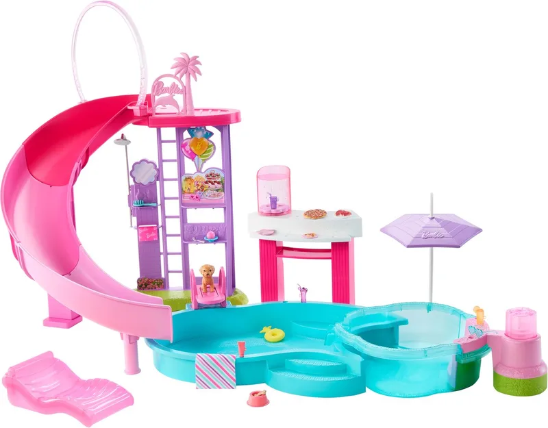 Droomzwembad - Speelset met Glijbaan en Bubbelbad en meer dan 20 Accessoires van Barbie in Meerkleurig – productfoto