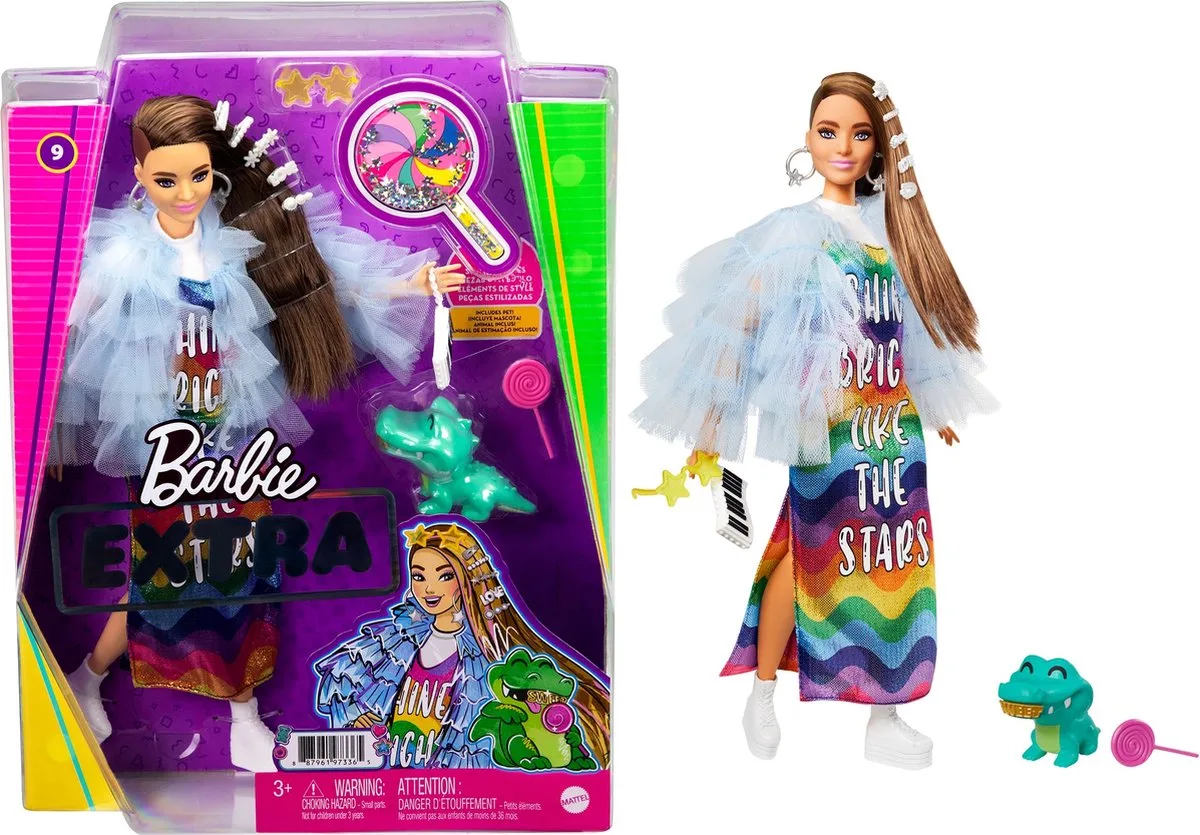 Extra Doll in blauw jasje met ruches en krokodil huisdier - Modepop by Barbie in Multicolour – product photo