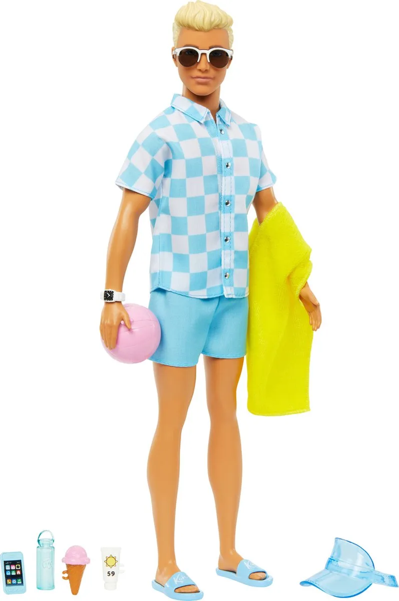 Anziehpuppe Blonde Ken-Puppe mit Badehose und Strand-Accessoires von Barbie in Malibu – Produktfoto 1 von 5