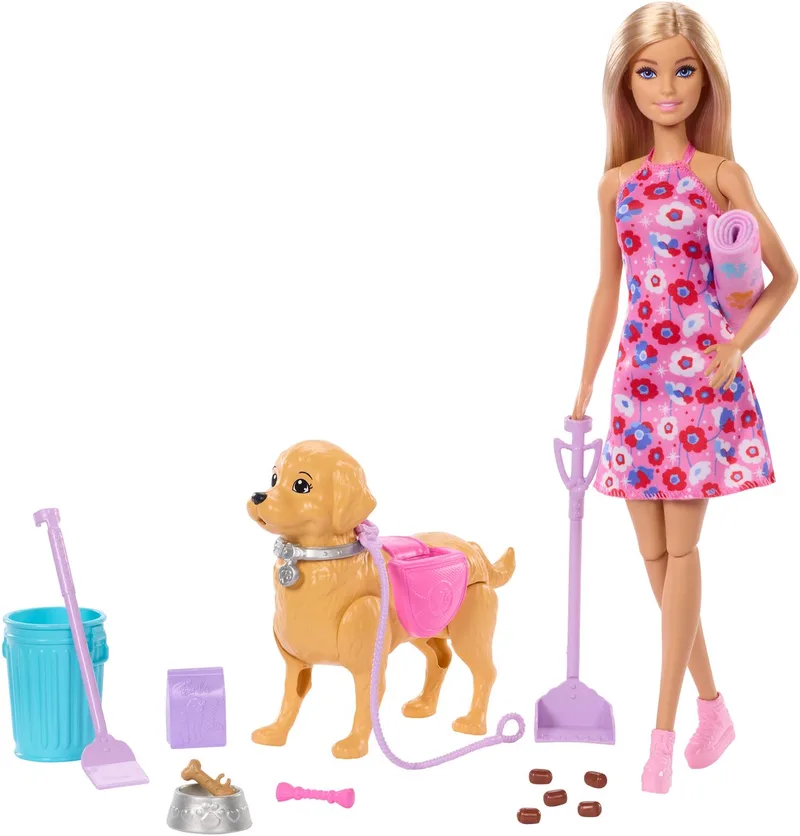 Malibu Wandelpuppy speelgoedset - Pop en hond die kan poepen en accessoires by Barbie in Multicolour – product photo