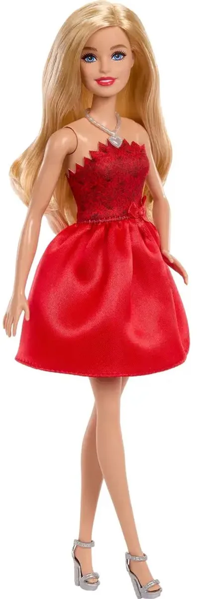 Mattel 80-Jubileum Modepop – Robijnrode Jurk & Zilveren Accenten van Barbie in Rood – productfoto